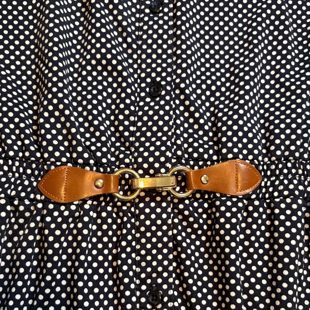 Indigo Rose Navy Polka Dot Midi Shirt Dress with Brown Belt Women’s L - Picture 9 of 16